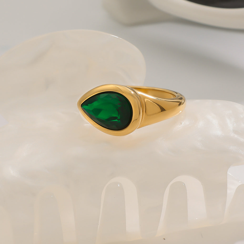 Stainless steel green zircon serpentine ring