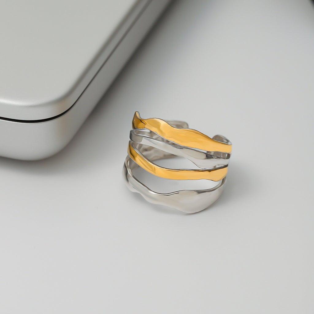 Stainless steel golden steel color two-tone ring