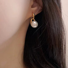 Load image into Gallery viewer, Golden stainless steel round pearl glass bead earrings