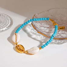 Load image into Gallery viewer, Stainless steel shell synthetic turquoise beaded anklets