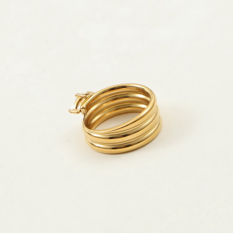 18K gold stainless steel spiral arc surface three-ring zirconium-set ring