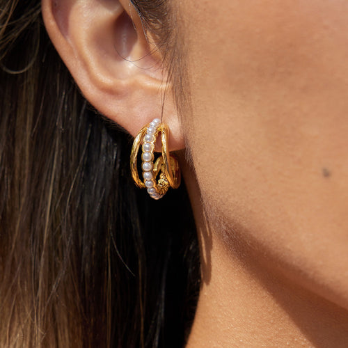 Stainless steel pearl C-shaped earrings