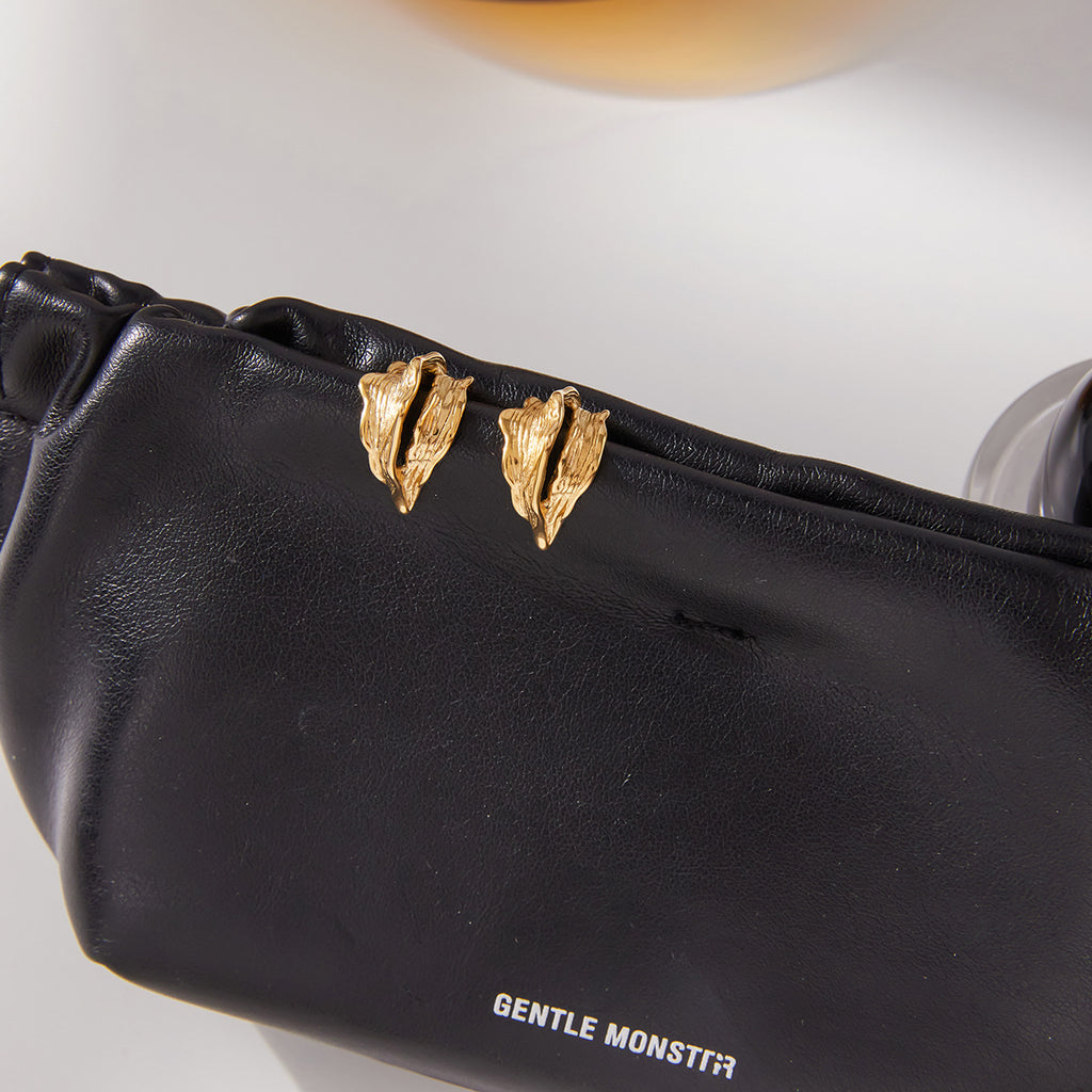 Golden stainless steel wavy hollow C-shaped ring earrings