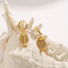 Load image into Gallery viewer, Golden stainless steel fishbone pendant earrings