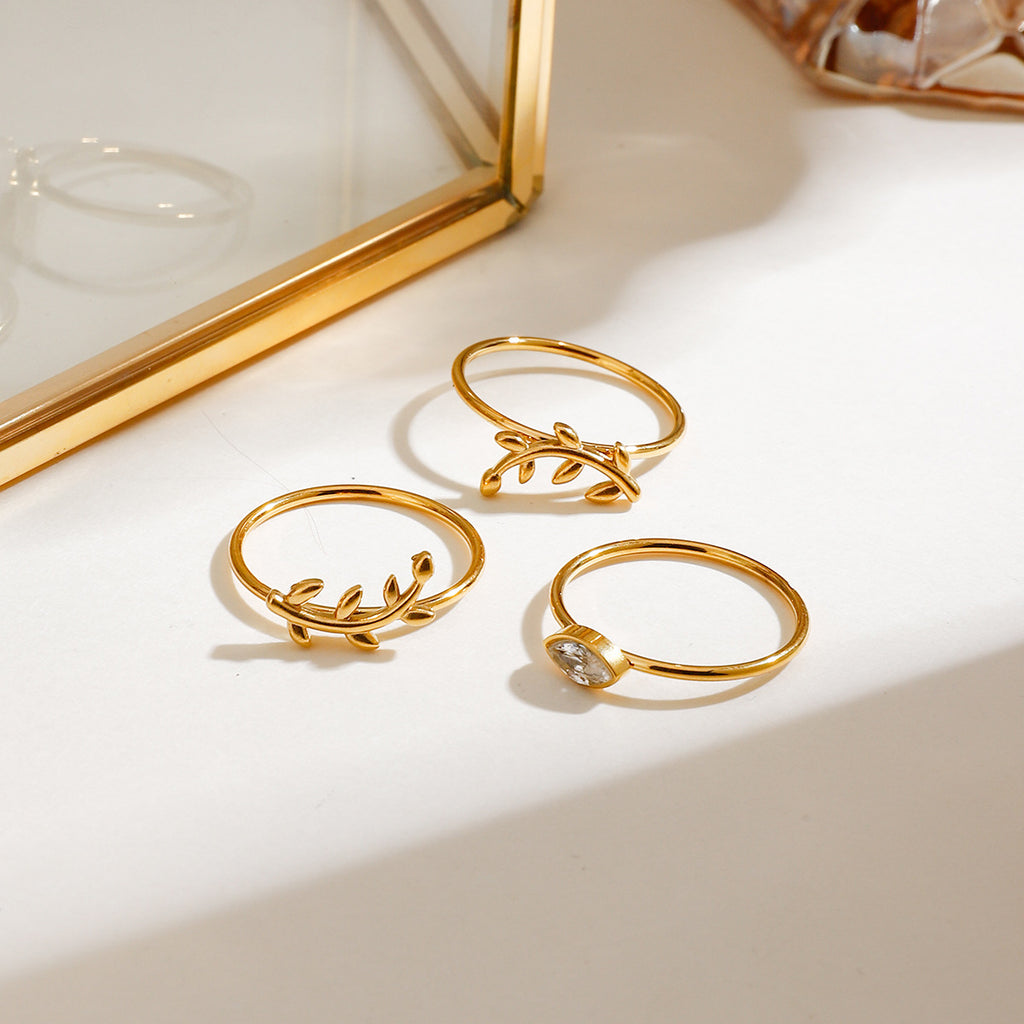A three-piece set of stainless steel diamond rings stacked together