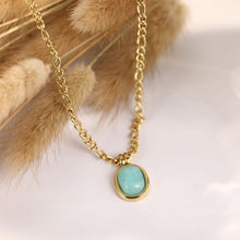 Load image into Gallery viewer, 18K real gold color retention mint green Roman natural stone oval Tianhe stone necklace