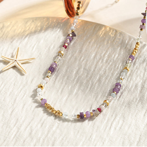 Purple natural stone beaded necklace