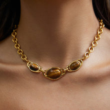 Load image into Gallery viewer, Tiger's eye gold stainless steel necklace