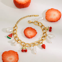 Load image into Gallery viewer, Imitation pearl cherry watermelon pendant stainless steel bracelet