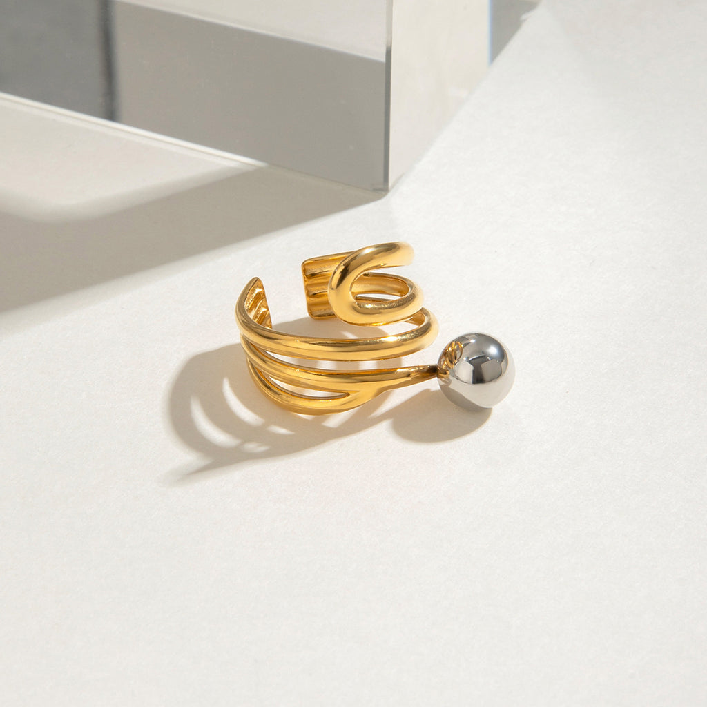 A stainless steel, gold and silver dual-color, multi-layer steel ball open ring