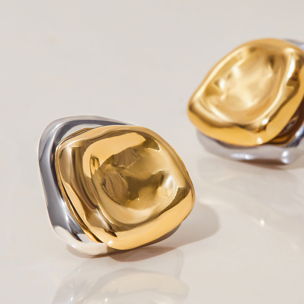 Stainless steel gold and silver color-matched earrings