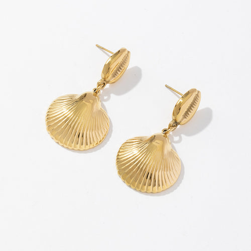 Golden stainless steel shell pendant earrings