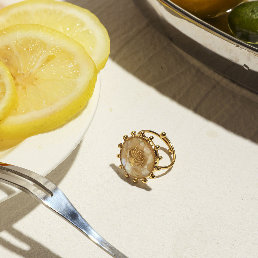 Stainless steel white oil-dripping shell open ring