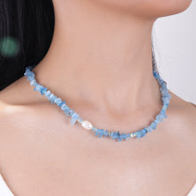 Load image into Gallery viewer, Irregular aquamarine natural stone pearl handcrafted beaded necklace