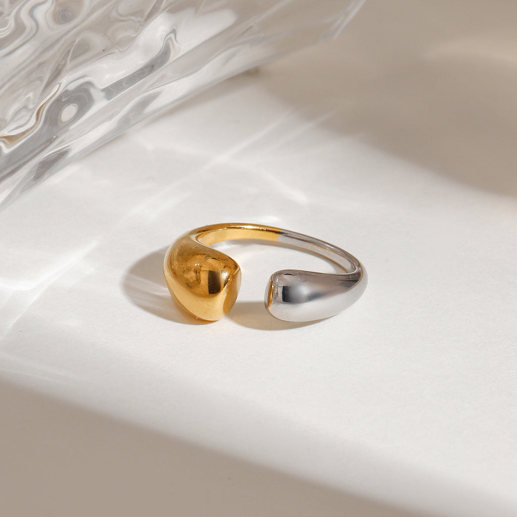 Stainless steel, golden steel color, two-tone open ring