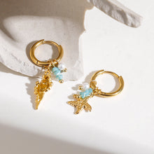 Load image into Gallery viewer, Crushed stone starfish conch pearl pendant earrings