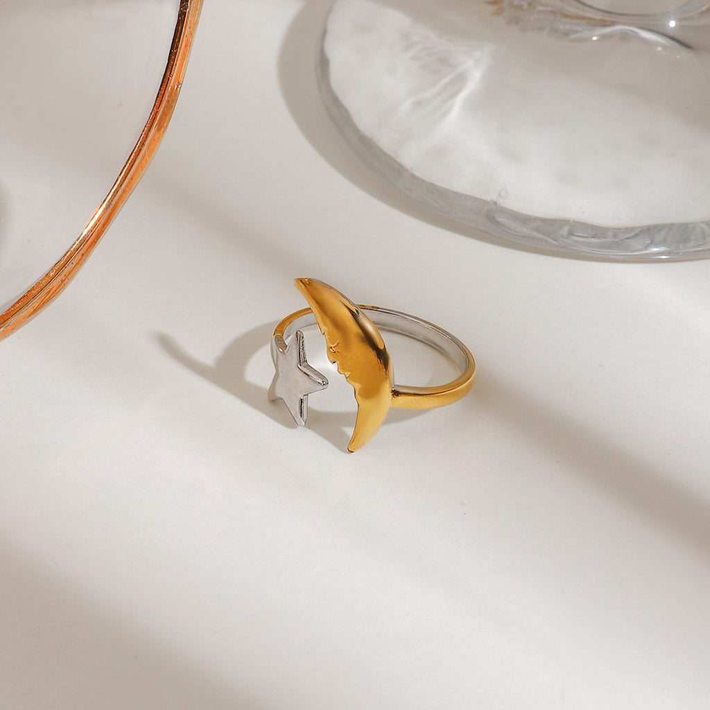 18K gold multicolored star and moon opening ring