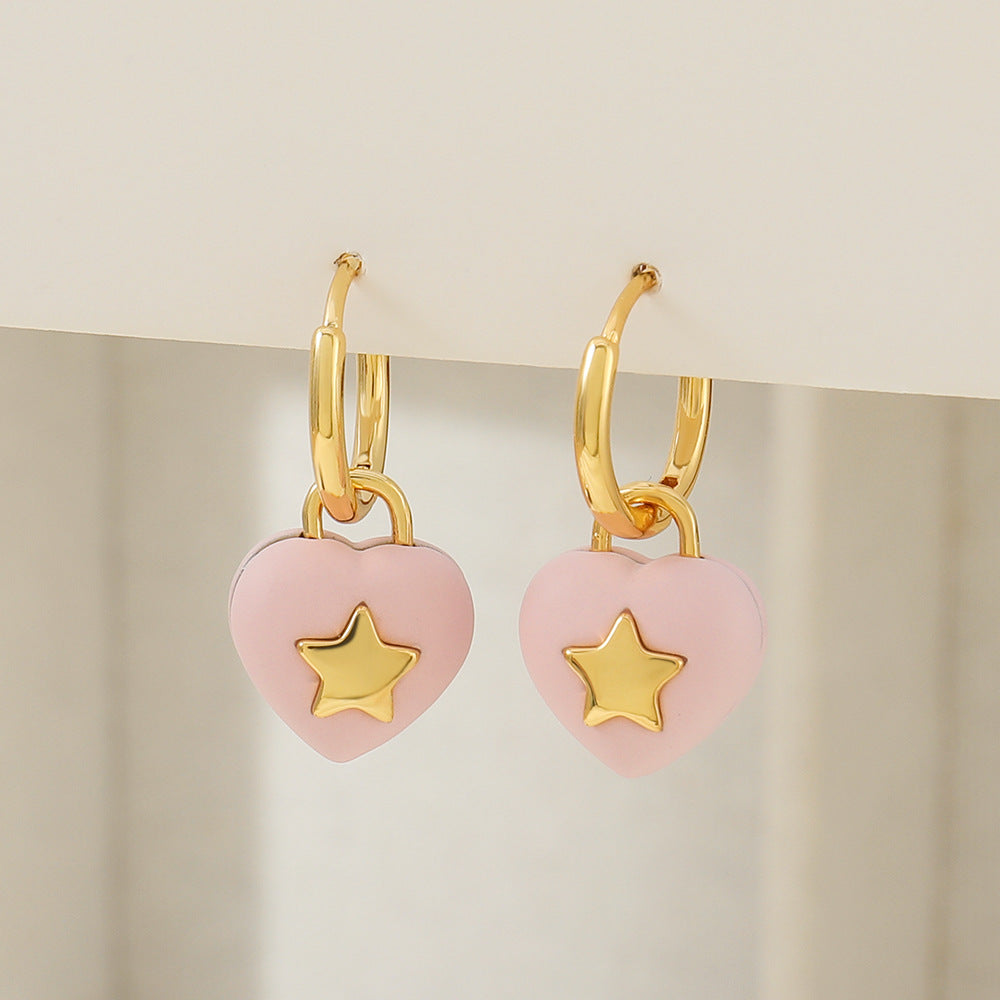 Pink heart-shaped star earrings
