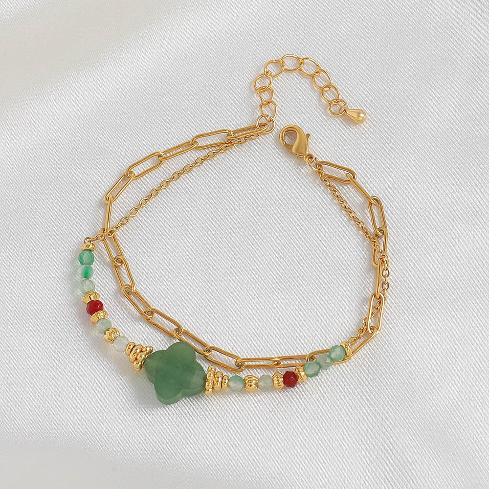 Pink peach blossom natural stone handcrafted beaded bracelet