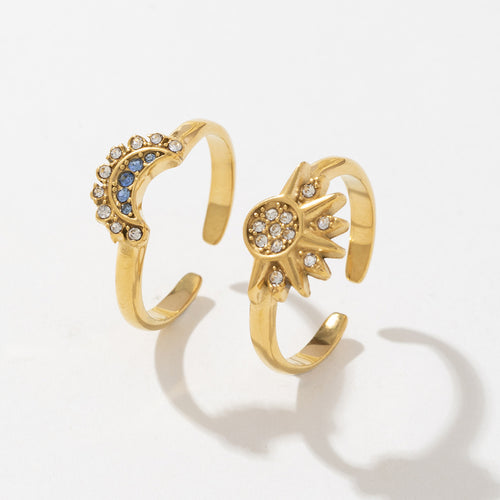 Stainless steel Sun and Moon Shining Together open-top ring set