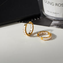 Load image into Gallery viewer, Golden stainless steel and white zircon earrings