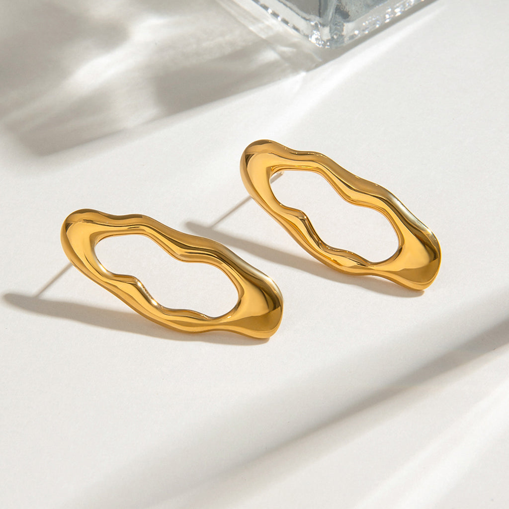 18K gold stainless steel irregular lava O-shaped earrings
