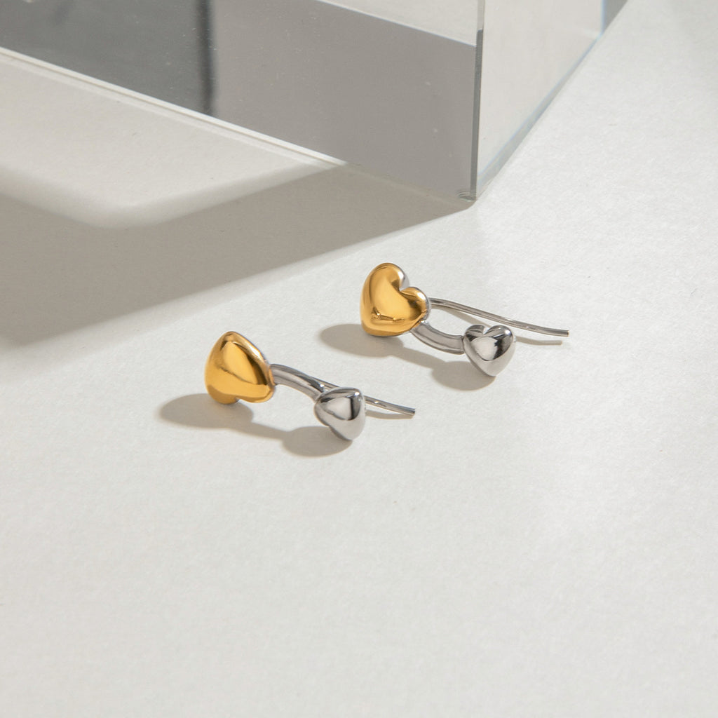 Stainless steel two-color heart-shaped earrings