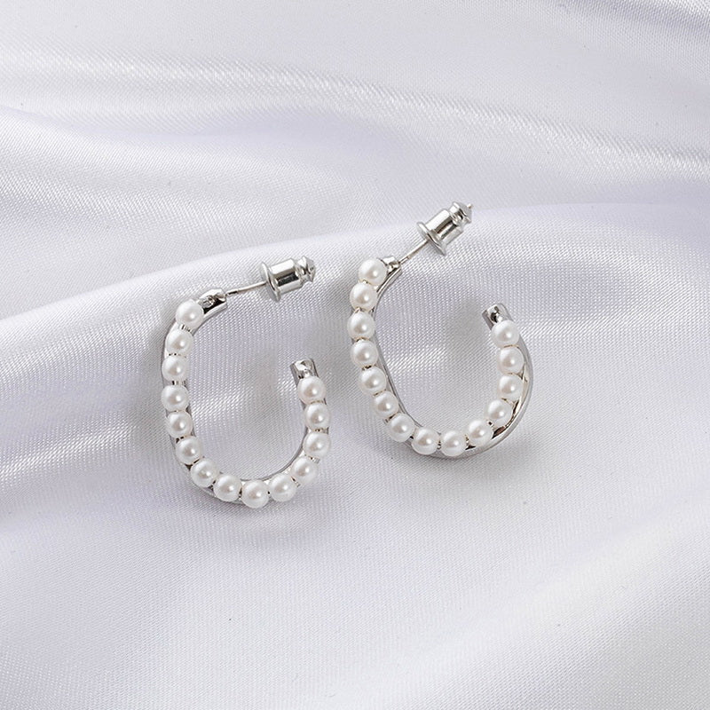 925 Silver needle C-shaped pearl earrings