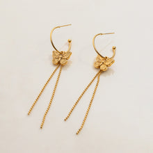 Load image into Gallery viewer, 18K gold stainless steel bow tassel C-shaped earrings