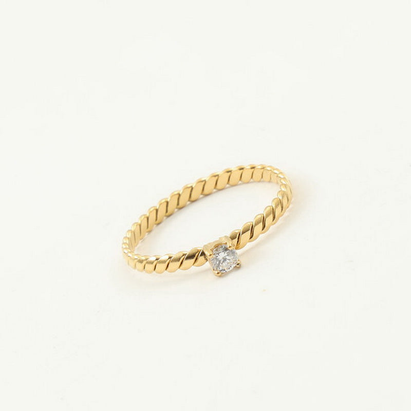 18K gold flat twisted fine diamond ring