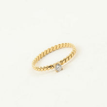 Load image into Gallery viewer, 18K gold flat twisted fine diamond ring