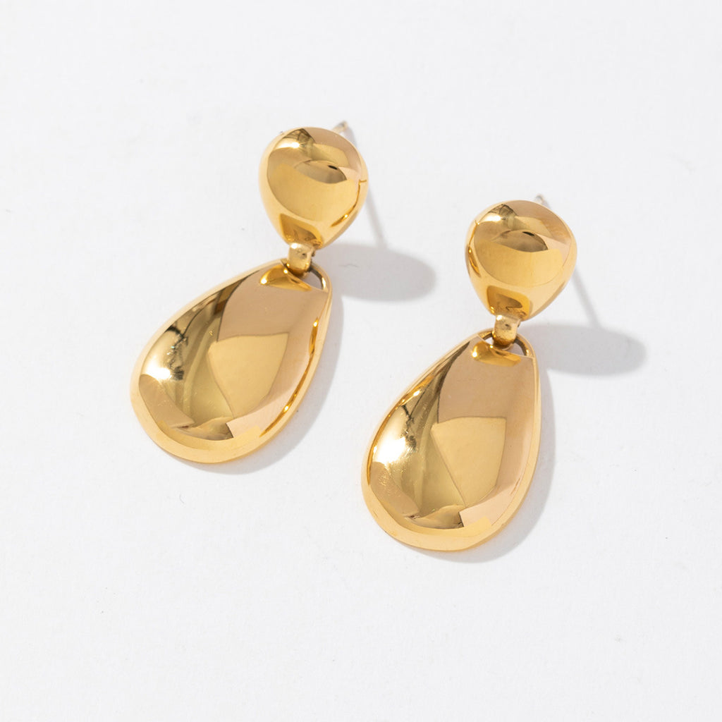 Stainless steel water-drop spliced earrings plated with 18K gold
