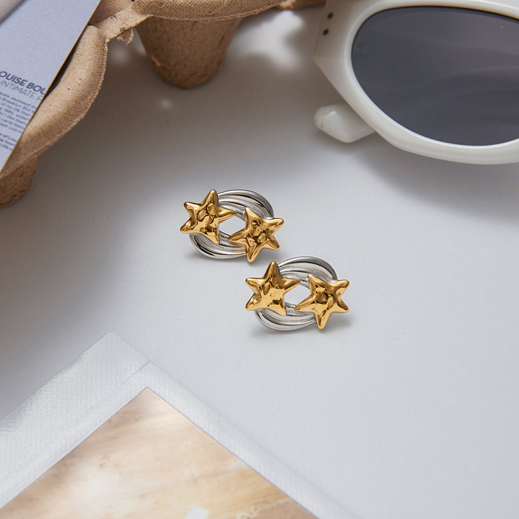 Stainless steel gold and silver color-matched five-pointed star stud earrings
