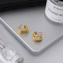 Load image into Gallery viewer, Stainless steel rhinestone C-shaped earrings