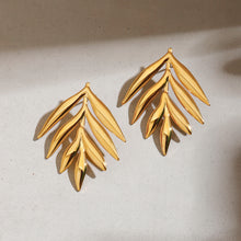 Load image into Gallery viewer, 18K gold stainless steel glossy leaf earrings