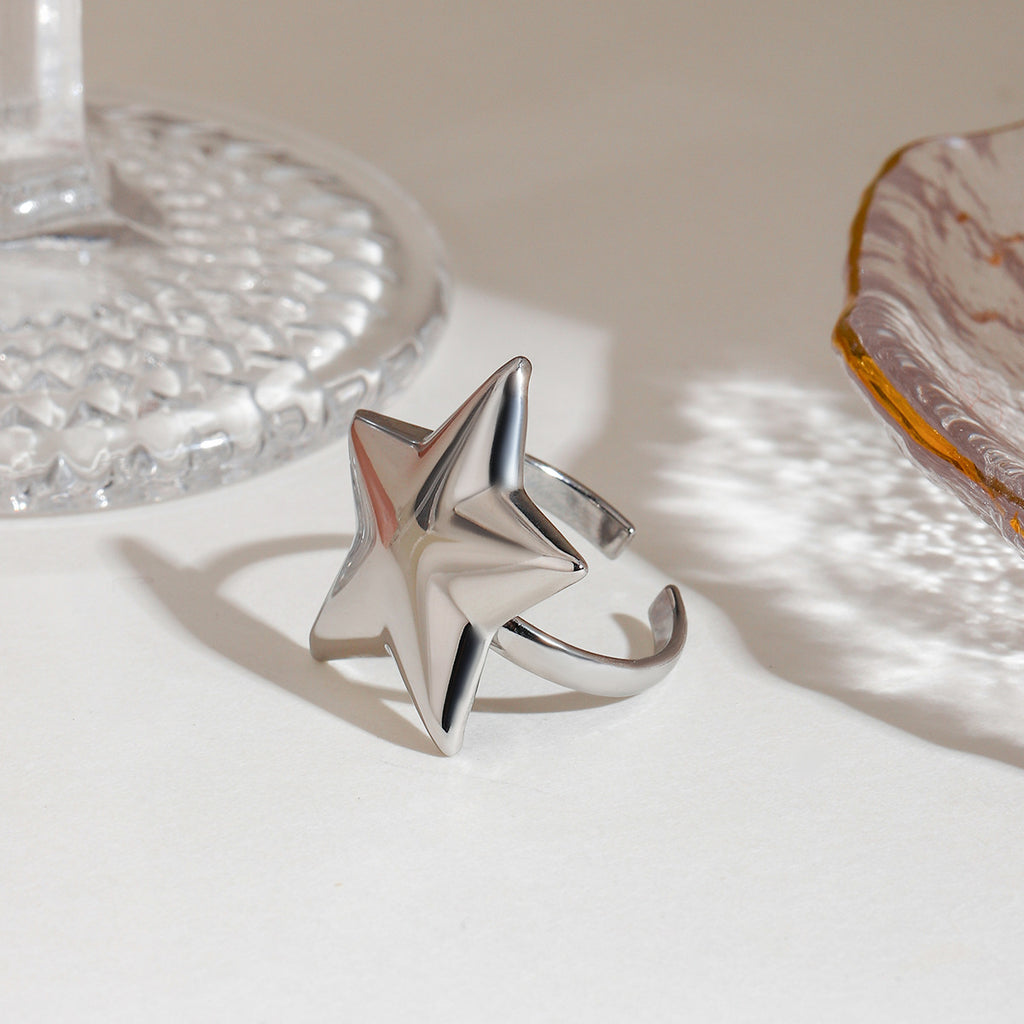 Stainless steel five-pointed star smooth open ring