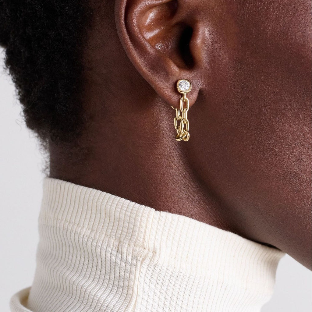 18K gold stainless steel chain zircon earrings