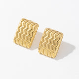 Stainless steel golden square wavy brushed earrings