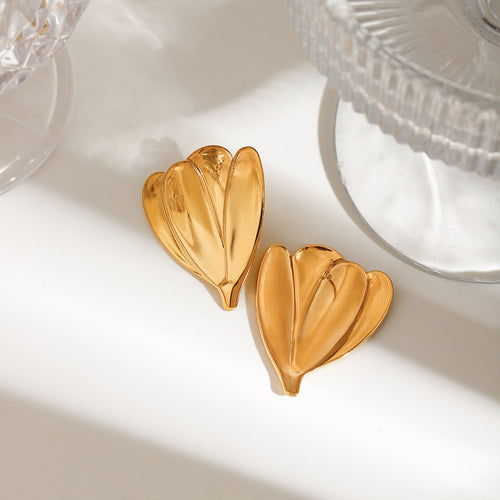 18K gold large glossy flower stainless steel earrings