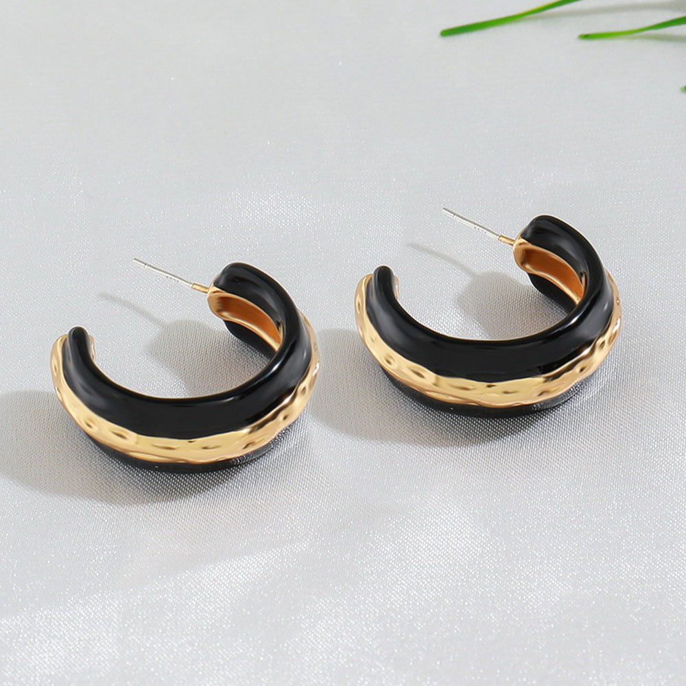 Double-color enamel drop glaze C-shaped ear rings