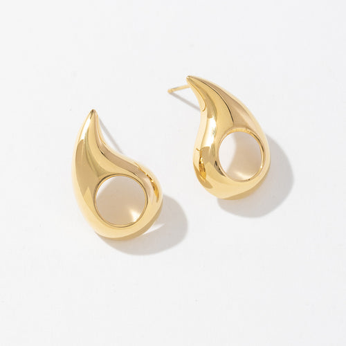 Golden stainless steel perforated teardrop earrings