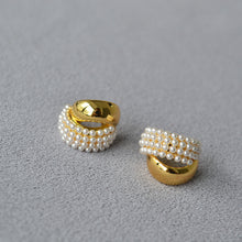 Load image into Gallery viewer, Double C-cross brass gold-plated earrings set with imitation pearl 925 silver needle