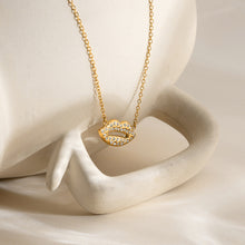 Load image into Gallery viewer, Stainless steel electroplated 18K gold white diamond lip pendant necklace