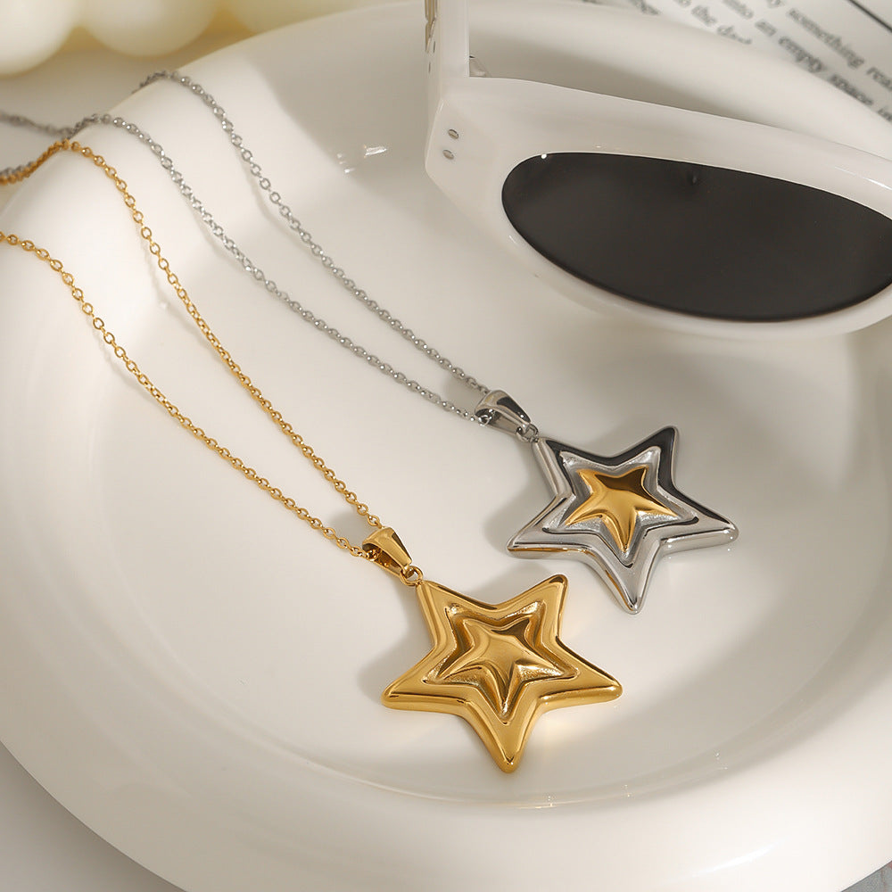 Five-pointed star stainless steel golden steel necklace