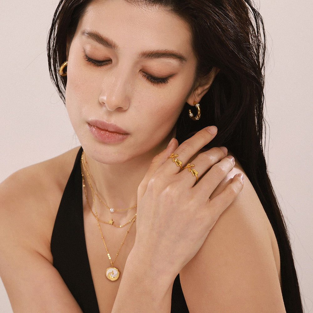Stainless steel gold-plated tulip flower opening ring
