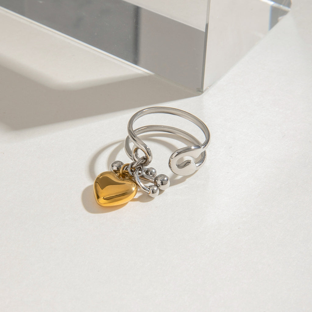 Stainless steel gold and silver color-matched heart-shaped pendant open ring