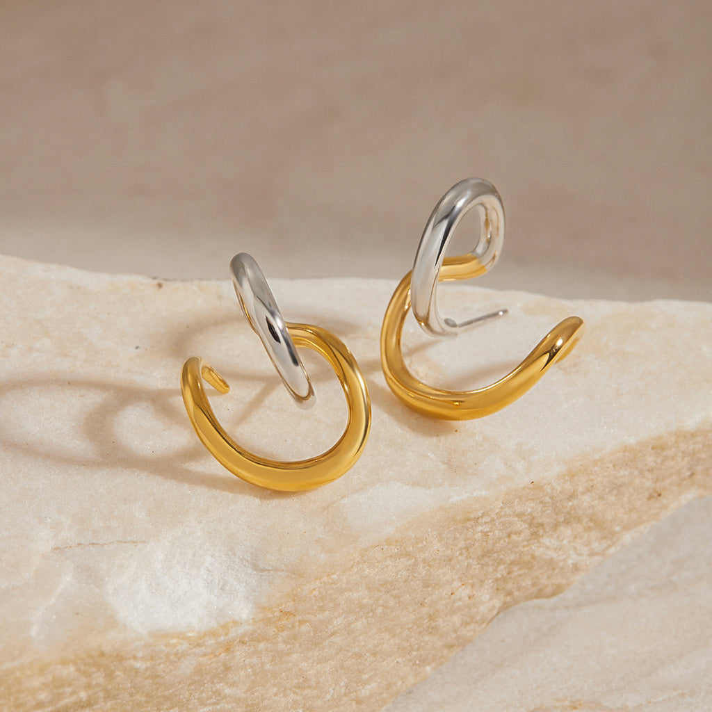 Stainless steel gold and silver color-matched line design earrings