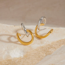 Load image into Gallery viewer, Stainless steel gold and silver color-matched line design earrings