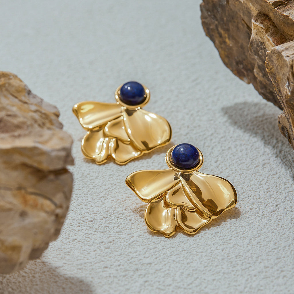Lapis lazuli stainless steel flower stud earrings