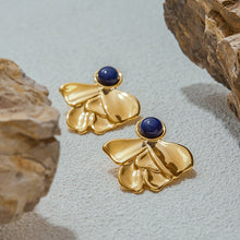 Load image into Gallery viewer, Lapis lazuli stainless steel flower stud earrings
